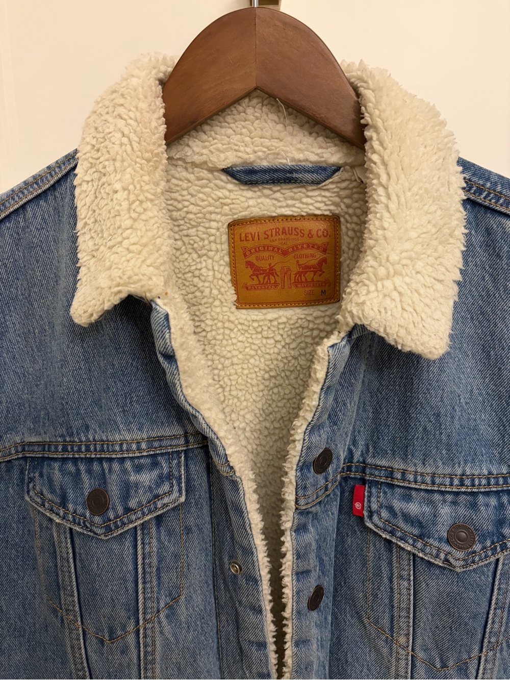 Levi's Blue Denim Sherpa Trucker Jacket with Cream Lining